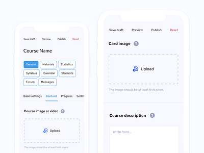 Course page settings (admin panel) admin panel back office college online course settings digital product online education product design ui ux