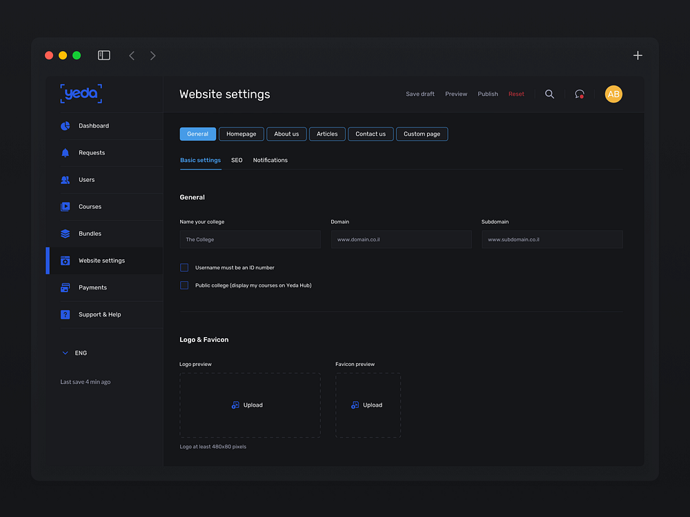 site settings (admin panel), dark mode by Igor Kaufman on Dribbble