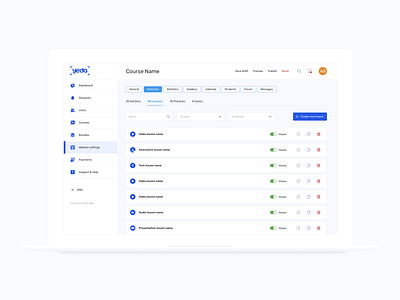 Lists of the course materials (admin panel)