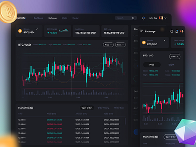 Cryptolly - Cryptocurrency Dashboard app bitcoin black crypto crypto exchange cryptocurrency dark dashboard design ethereum finance financial graph investment minimal money ui ux wallet website