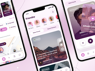 Friendzy - Feed Screen & Timeline app chat couple dating design discover friends homepage illustration lifestyle love match minimal mobile app modern purple social ui ui design ux