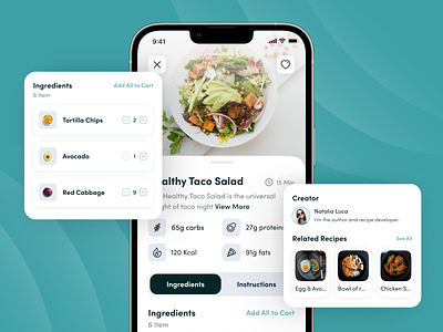 Recipely - Food Recipe & Ingredients app cart clean cooking delivery design food healthy illustration ingredients ios meal minimal mobile app nutrition recipe tosca ui ui design ux