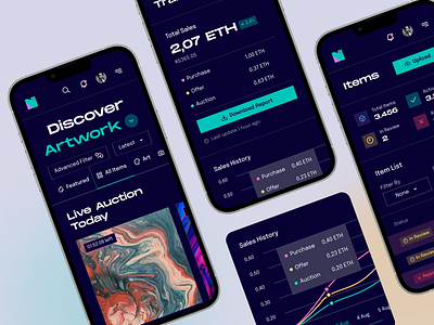 Netfly - NFT Items, Discover Artwork, Transaction Page art bitcoin clean coin cryptocurrency dark design discover eth finance meteverse minimal mobile nft responsive sales transaction ui ux web3