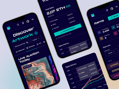 Netfly - NFT Items, Discover Artwork, Transaction Page art bitcoin clean coin cryptocurrency dark design discover eth finance meteverse minimal mobile nft responsive sales transaction ui ux web3