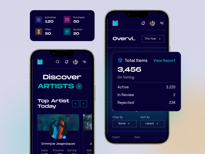 Netfly - Discover NFT Artist & NFT Sales Dashboard app art artist bitcoin clean coin crypto currency design discover eth finance metaverse minimal mobile nft overview responsive ui ux web3
