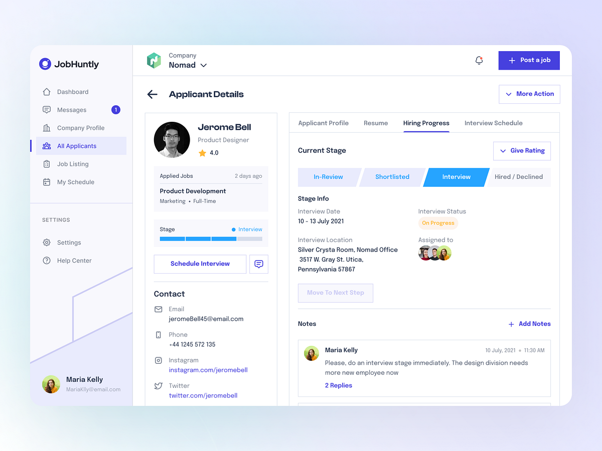 JobHuntly - Applicant Details by Illiyin Studio on Dribbble