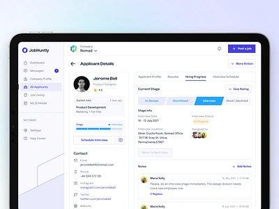 JobHuntly - Applicant Details agency app applicant business clean company dashboard design employment hire interview job job finder job hunt job seeker minimal modern recruit ui ux