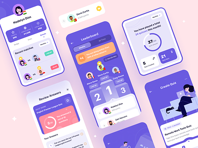 Queezy - Leaderboard, Answers Result, User Profile app clean design education games illustration ios knowledge leaderboard learning minimal mobile modern quiz school score trivia ui user profile ux