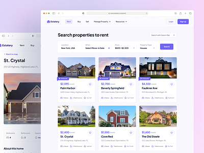 Estatery - Rent Page apartment app architecture business design filter home house inner page landing page list properties minimal property real estate rent saas search ui ux website
