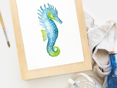 Speckled Seahorse art painting seahorse watercolor
