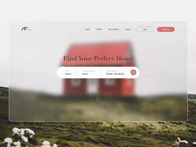 DailyUI_003 Landing page adobe xd dailyui dailyui003 design glassmorphism landingpage minimalistic real estate search bar ui