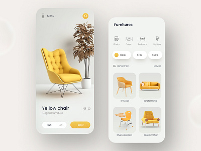 Design of the mobile app for furniture shopping.