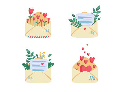 Sending love envelope flowers heart illustration letter love love letter plants post postcard valentine day vector