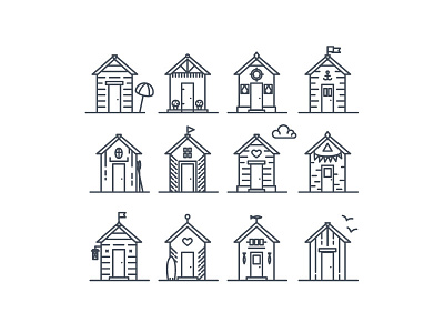 Beach huts beach cabin hut icon line sea