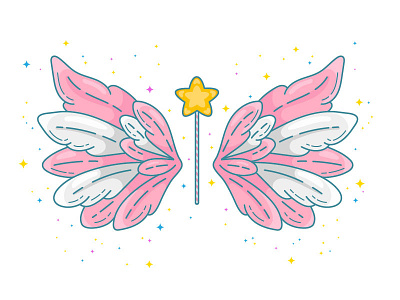 Little fairy angel fairy flat line magic wand wings