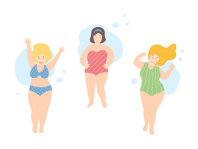 Love yourself and have fun! beach body positive bopo character flat girls happy joy love yourself vector