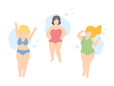 Love yourself and have fun! beach body positive bopo character flat girls happy joy love yourself vector