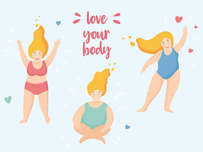 BoPo project beach beach body body positive bopo flat happy love overweight self confidence summer vector weight women