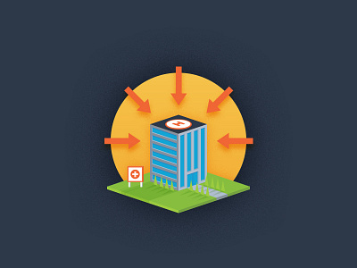 This is a hospital. arrows hospital icon illustration infographic isometric