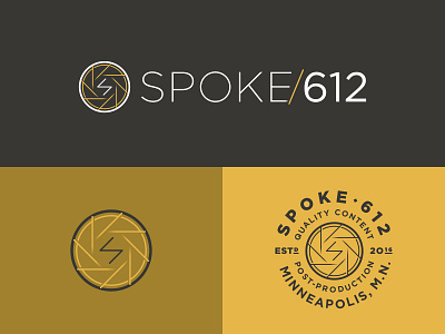 Spoke Logo Exploration 1 badge branding clean emblem gold lines logo mark type word mark yellow