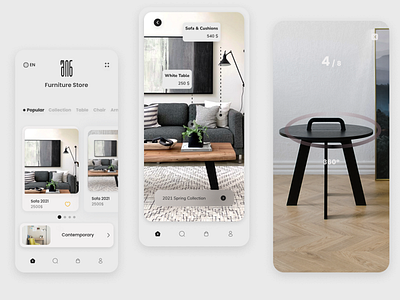 Furniture Store Ui 360 degree app 3d app ar vr app arvr clean clean design dashboard ecommerce ecommerce app furniture app future app design live view design mobile app product designer real time app ui designer user interface ux ux design ux designer