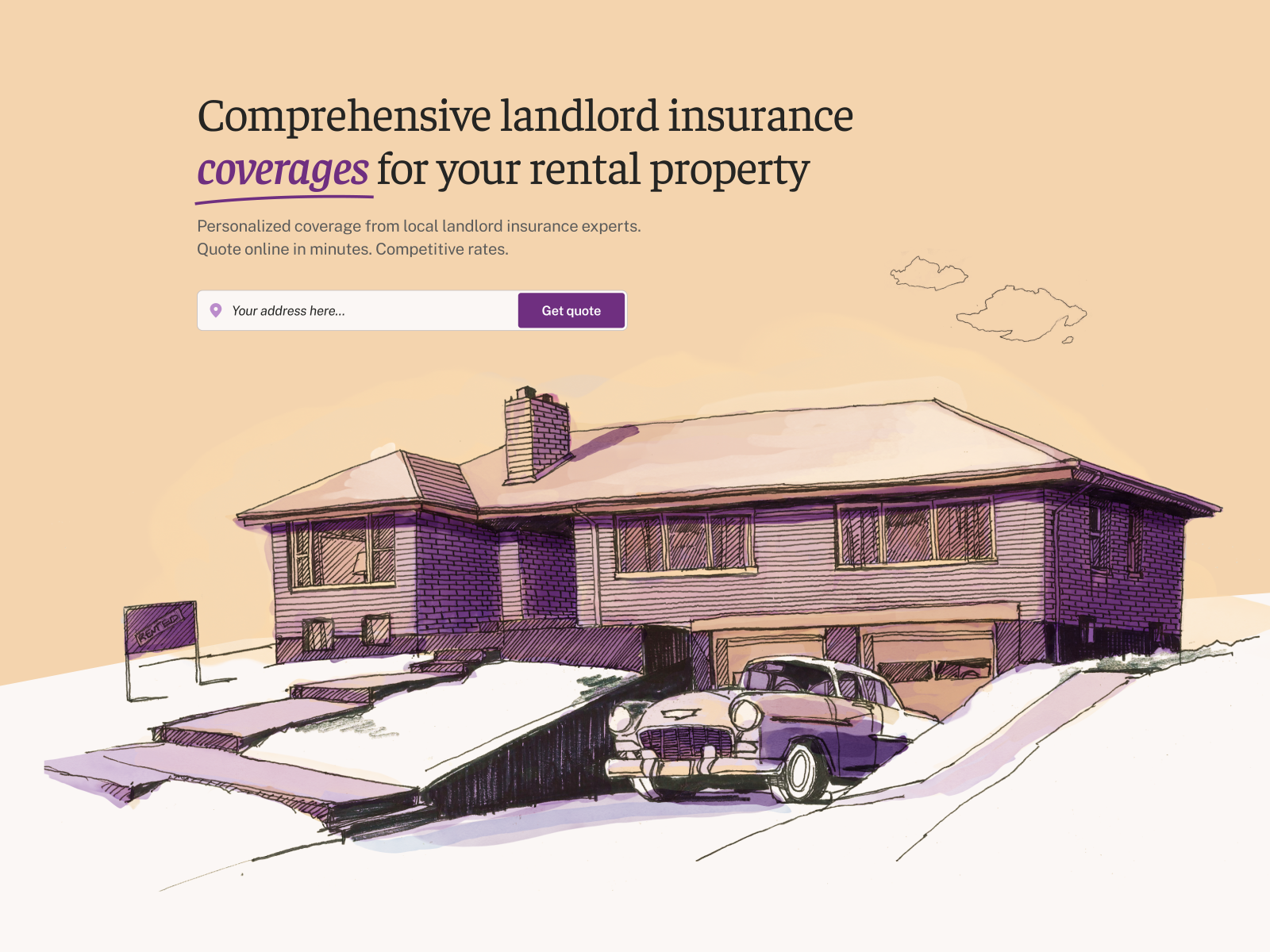 Steadily - Coverages' page hero car design drawing hero house illustration property real estate website
