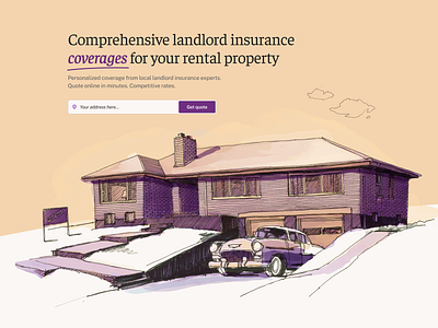 Steadily – Coverages' page hero car design drawing hero house illustration property real estate website