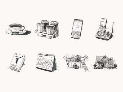 Steadily – Sign up illustrations calendar coffee drawing home house illustration ink pen phone