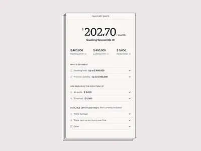 Steadily – quote page card insurance price quote ui web design