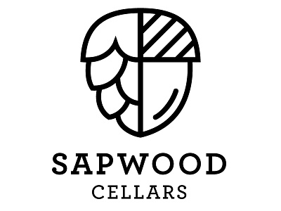 Sapwood Cellars Logo (concept 1) beer black and white branding design flat illustration logo nature tree typography vector wood