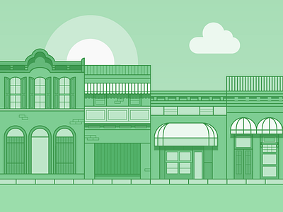 6th Street – Austin, Texas austin building business design flat header illustration shopping street texas website