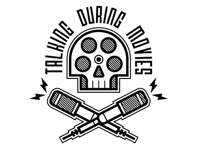 Talking During Movies – Concept 2 black branding cinema crossbones design hatching logo movies outline podcast skull white