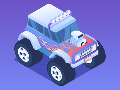 Monster Truck Isometric bronco car engine fire ford illustration isometric jeep suv tire vehicle wheel