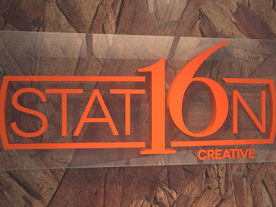 Station16 logo wall 3d cinema 4d logo orange wood