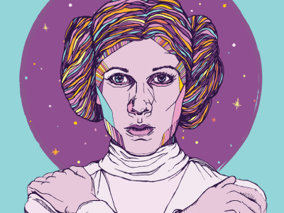 Princess Leia carrie fischer galaxy illustration illustrator line work pen and ink portrait princess leia space star wars tattoo