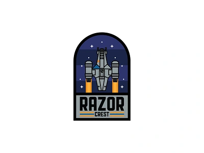 The Razor Crest adobe illustrator badge bounty hunter galaxy illustration scifi spaceship starwars themandalorian vector