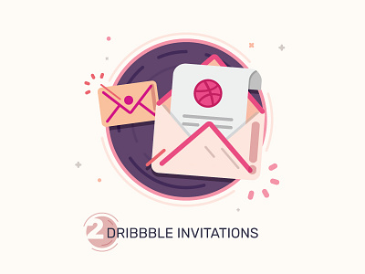 Dribbble Invitations x2 card dribbble envelope icon invitation invite letter line logo outline poster
