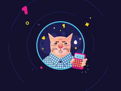 Catculator calculator cat character icon illustration line logo meow numbers outline space star