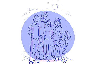 Family illustration air blue drawing family happy illustration line old people simple sun young