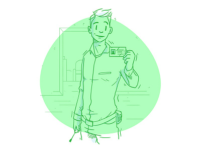 ID boy drawing green handyman id illustration line man room shirt sketch smile