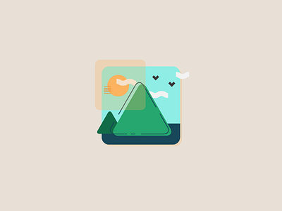Mountain Stamp bird blue clouds green icon line mountain sky stamp sun view yellow