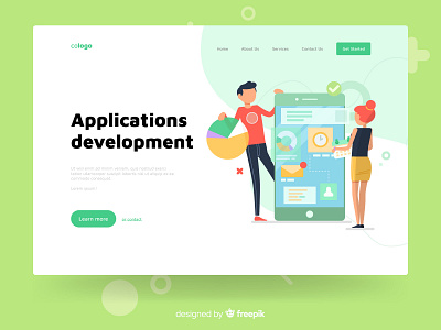 App development app application character design development green illustration landing landing page page web website
