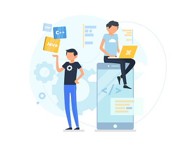 Programming skills - illustration blue charachter design illustration landing landing page page programming project simple skills team teamwork web website