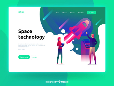 Space technology character design green illustration landing landing page online page space technology web website