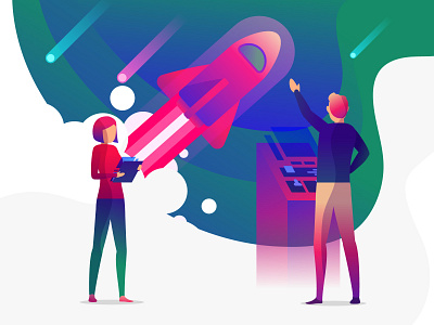 Space technology - illustration character design green illustration landing landing page online page space technology web website