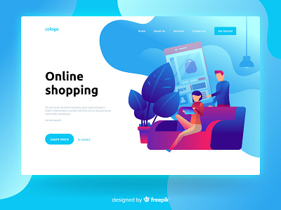 Online shopping blue character design illustration landing landing page online page shopping web website