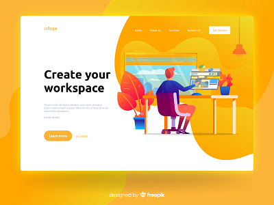 Create your workspace blue character design desk illustration landing landing page online page web website workspace yellow