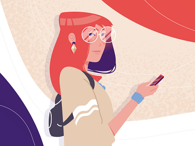 Redhead character design illustration line orange portrait purple redhead smartphone