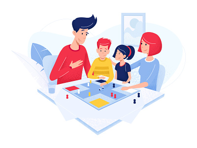 Family - app concept app character chillout comfort enjoy family fun game gameboard home illustration kids line man people red smartphone vector