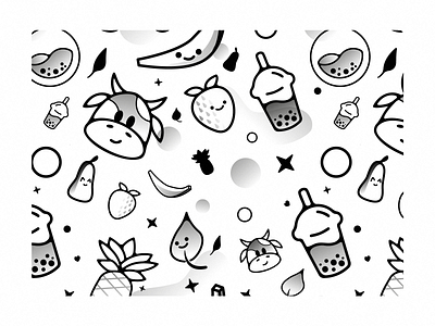 Pattern Bubble Tea brand branding bubble tea cow design drawing drinks food fruits graphic design identity illustration illustrator pattern vector